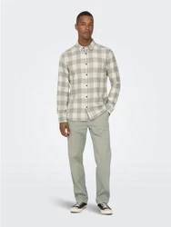 ONLY & SONS Langarmhemd Freizeit Karohemd Holzfäller (4628) Beige/Khaki/Hellgrau/Grau