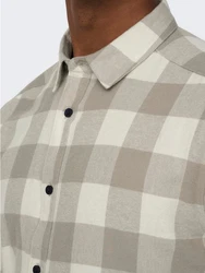 ONLY & SONS Langarmhemd Freizeit Karohemd Holzfäller (4628) Beige/Khaki/Hellgrau/Grau