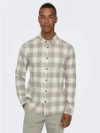 ONLY & SONS Langarmhemd Freizeit Karohemd Holzfäller (4628) Beige/Khaki/Hellgrau/Grau