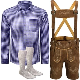 Trachtenhose Trachtenset Herren Oktoberfest (Hose+Hemd+Socken) KBBRH01 (Trachtenset, 3-tlg)