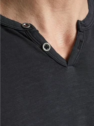 Jack & Jones T-Shirt Splitneck Tee Schwarz/Dunkelgrau