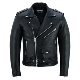 Lederjacke Herren Retro Biker Highway aus echtemVollleder Schwarz
