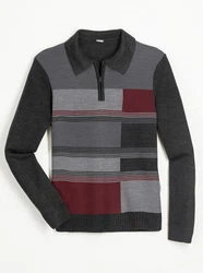 Sieh an! Strickpullover Bordeaux/Dunkelrot/Grau/Rot