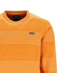 Hajo Rundhalspullover Washer-Pullover Strukturmix Gelb/Orange/Braun