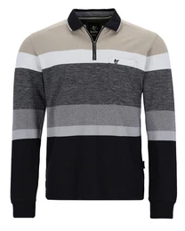 Langarm-Poloshirt gestreiftes Poloshirt in Piqu mit Zip