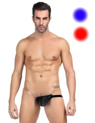Lau-Fashion Tanga Mini String Transparent Links Slip Wetlook Lack Leder Fetisch Rot/Hellblau/Schwarz/Dunkelrot/Blau/Orange