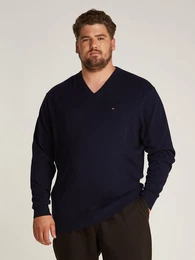 Tommy Hilfiger Big & Tall Strickpullover BT-PIMA ORG CTN CASHMERE VNCK-B in Groen Gren, mit Logostickerei auf Brusthhe