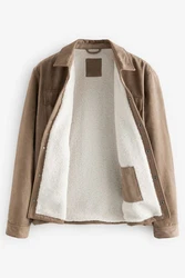 Next Hemdjacke aus Kunstwildleder mit Borgfutter (1-St) Braun/Khaki/Beige
