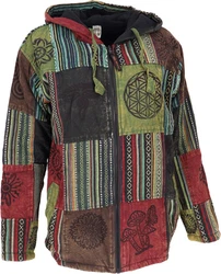 Guru-Shop Strickjacke Goa Jacke Patchwork Sweatshirt Jacke grün/bunt