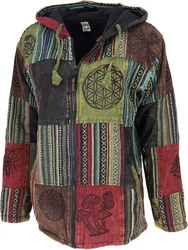 Guru-Shop Strickjacke Goa Jacke Patchwork Sweatshirt Jacke grün/bunt