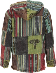 Guru-Shop Strickjacke Goa Jacke Patchwork Sweatshirt Jacke grün/bunt