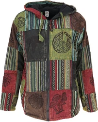 Guru-Shop Strickjacke Goa Jacke Patchwork Sweatshirt Jacke grün/bunt