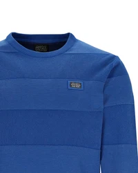 Hajo Rundhalspullover Washer-Pullover Strukturmix Blau