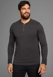 H.I.S Henleyshirt mit Knopfleiste Dunkelrot/Braun/Bordeaux/Dunkelgrau