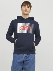 Jack & Jones Sweatshirt Hoodie CORP JJECORP LOGO Dunkelblau/Hellblau/Schwarz
