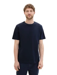 TOM TAILOR Kurzarmshirt T-Shirt mit Piqu Struktur Dunkelblau/Schwarz
