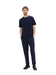 TOM TAILOR Kurzarmshirt T-Shirt mit Piqu Struktur Dunkelblau/Schwarz