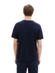 TOM TAILOR Kurzarmshirt T-Shirt mit Piqu Struktur Dunkelblau/Schwarz
