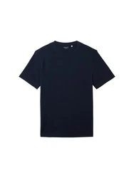 TOM TAILOR Kurzarmshirt T-Shirt mit Piqu Struktur Dunkelblau/Schwarz
