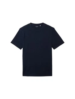 TOM TAILOR Kurzarmshirt T-Shirt mit Piqu Struktur Dunkelblau/Schwarz