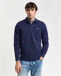 GANT Poloshirt REGULAR SHIELD LONGSLEEVE PIQUE RUGGER Dunkelblau/Hellblau/Blau