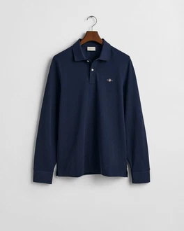 GANT Poloshirt REGULAR SHIELD LONGSLEEVE PIQUE RUGGER Dunkelblau/Hellblau/Blau