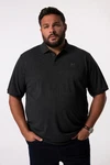 Men Plus Poloshirt Bauchfit Basic Piqu Halbarm Dunkelgrau/Grau/Rot
