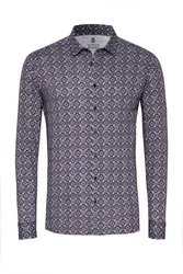 DESOTO Langarmhemd Slim-Fit Hemd Dunkelblau/Lila/Hellblau