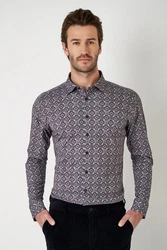 DESOTO Langarmhemd Slim-Fit Hemd Dunkelblau/Lila/Hellblau