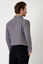 DESOTO Langarmhemd Slim-Fit Hemd Dunkelblau/Lila/Hellblau