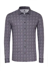 DESOTO Langarmhemd Slim-Fit Hemd Dunkelblau/Lila/Hellblau