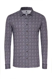 Langarmhemd Slim-Fit Hemd Allover Muster - Slim Fit