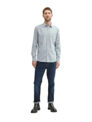 TOM TAILOR Kurzarmshirt Regular-Fit Hemd Grau/Hellblau/Blau