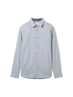 TOM TAILOR Kurzarmshirt Regular-Fit Hemd Grau/Hellblau/Blau