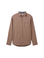 TOM TAILOR Kurzarmshirt Regular-Fit Hemd Braun/Khaki