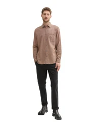 TOM TAILOR Kurzarmshirt Regular-Fit Hemd Braun/Khaki