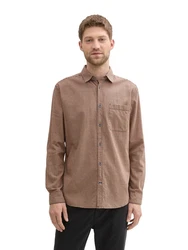 TOM TAILOR Kurzarmshirt Regular-Fit Hemd Braun/Khaki