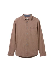 TOM TAILOR Kurzarmshirt Regular-Fit Hemd Braun/Khaki
