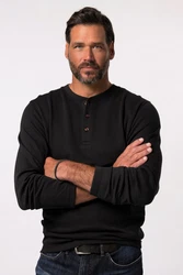 JP1880 T-Shirt Henley Langarm Piqu (JP1880) Schwarz