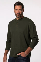 JP1880 T-Shirt Henley Langarm Piqu (JP1880) Dunkelgrün/Grün