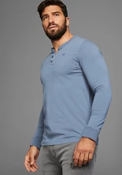 H.I.S Henleyshirt mit Knopfleiste Blau/Grau/Hellgrau/Hellblau