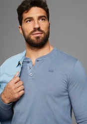 H.I.S Henleyshirt mit Knopfleiste Blau/Grau/Hellgrau/Hellblau