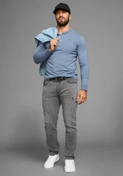 H.I.S Henleyshirt mit Knopfleiste Blau/Grau/Hellgrau/Hellblau