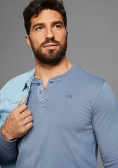 H.I.S Henleyshirt mit Knopfleiste Blau/Grau/Hellgrau/Hellblau