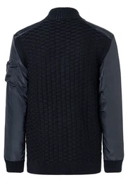 Blouson Strick-Bomberjacke 3D-Schachbrettmuster Turtleneck 7936 in Dunkelblau