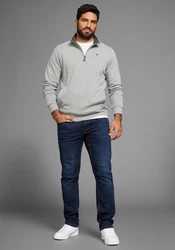 DELMAO Sweatshirt mit Henley Kragen und Seitentaschen Hellgrau/Grau