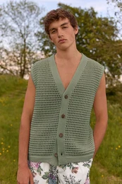 Strickweste EDIT Gehkeltes Trgertop mit Knopfleiste (1-tlg)