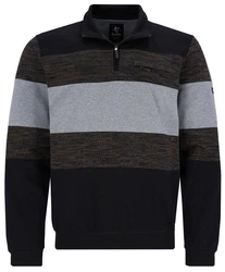 Hajo Sweatshirt Troyer Kragen Stay Fresh Bügelfrei Dunkelblau/Schwarz/Grau/Blau