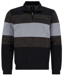 Hajo Sweatshirt Troyer Kragen Stay Fresh Bügelfrei Dunkelblau/Schwarz/Grau/Blau