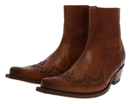 7783 Braun Westernstiefelette Rahmengenht Lederstiefelette